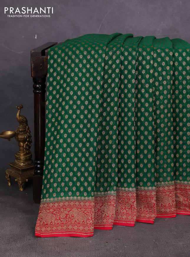Banarasi georgette saree green and red with allover thread & zari woven buttas and woven border