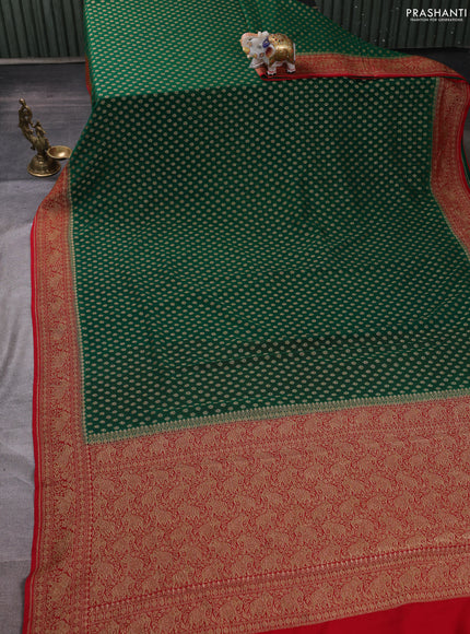 Banarasi georgette saree green and red with allover thread & zari woven buttas and woven border