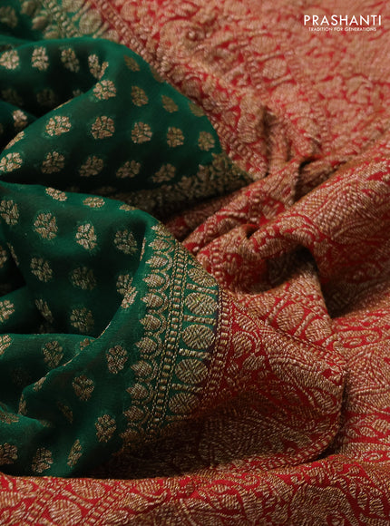 Banarasi georgette saree green and red with allover thread & zari woven buttas and woven border