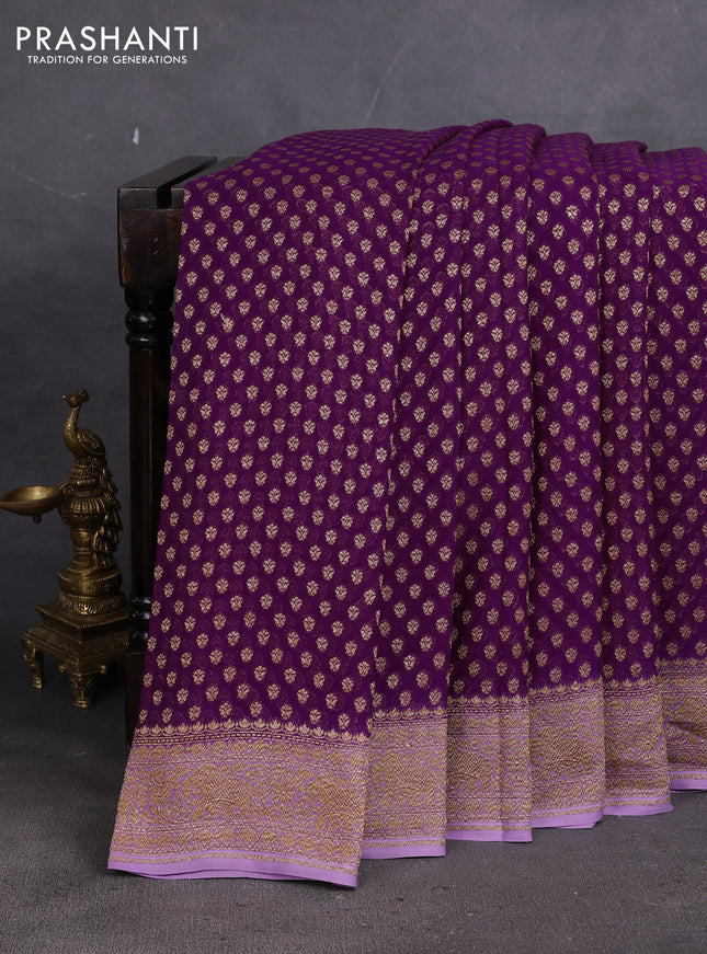 Banarasi georgette saree deep purple and pastel purple with allover thread & zari woven buttas and woven border