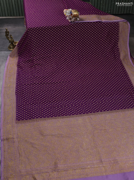 Banarasi georgette saree deep purple and pastel purple with allover thread & zari woven buttas and woven border