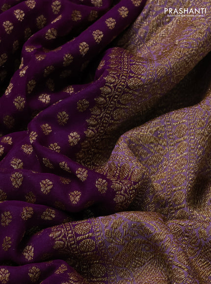 Banarasi georgette saree deep purple and pastel purple with allover thread & zari woven buttas and woven border