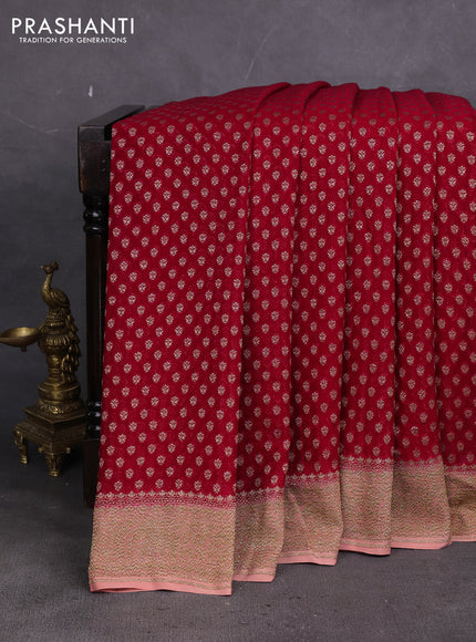 Banarasi georgette saree red and peach shade with allover thread & zari woven buttas and woven border