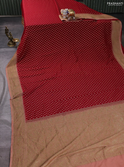 Banarasi georgette saree red and peach shade with allover thread & zari woven buttas and woven border