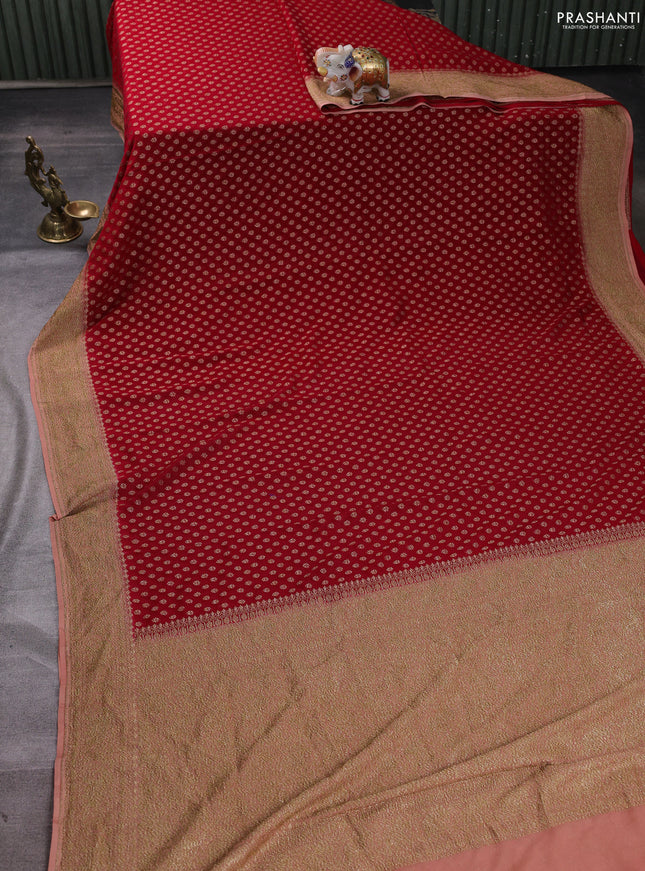 Banarasi georgette saree red and peach shade with allover thread & zari woven buttas and woven border