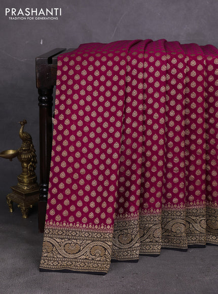 Banarasi georgette saree pink and black with allover thread & zari woven buttas and woven border