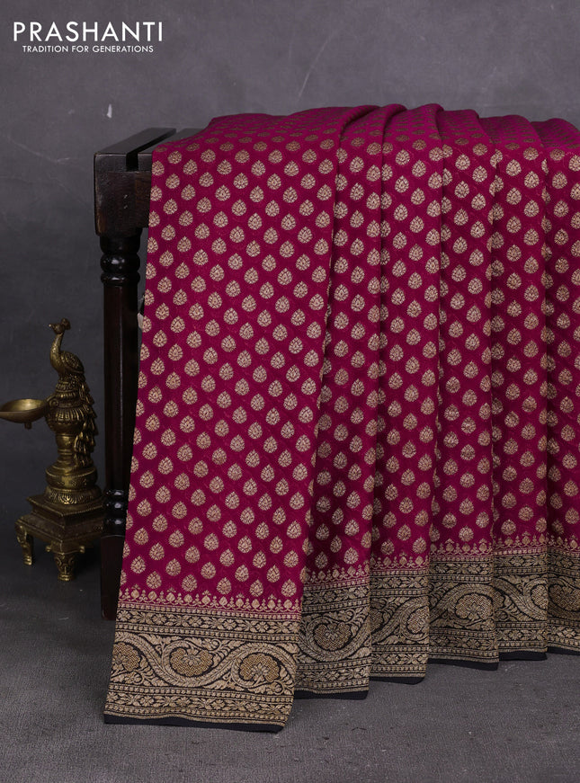 Banarasi georgette saree pink and black with allover thread & zari woven buttas and woven border