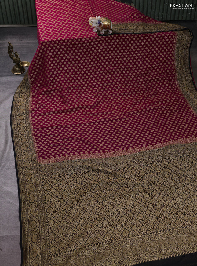 Banarasi georgette saree pink and black with allover thread & zari woven buttas and woven border