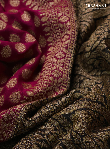 Banarasi georgette saree pink and black with allover thread & zari woven buttas and woven border