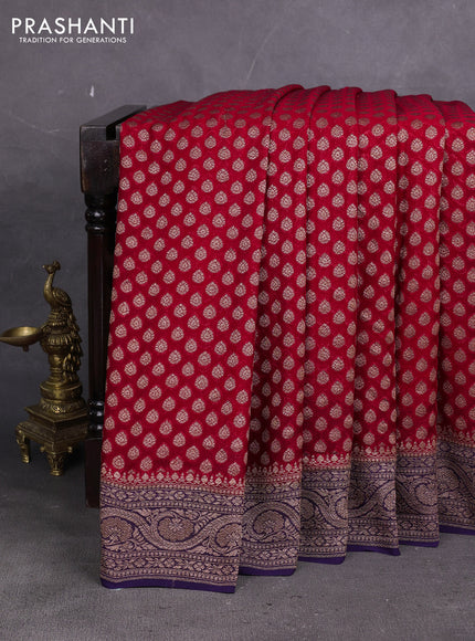 Banarasi georgette saree red and deep violet with allover thread & zari woven buttas and woven border