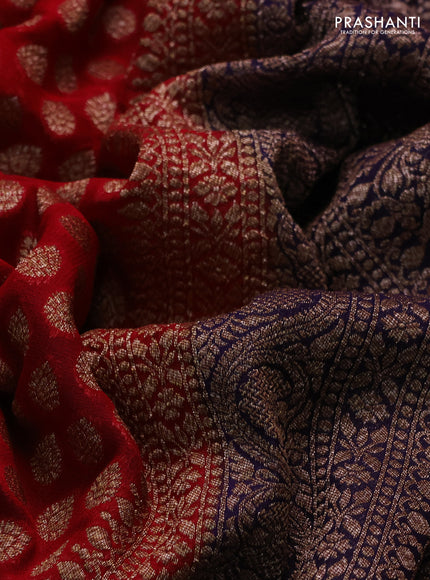 Banarasi georgette saree red and deep violet with allover thread & zari woven buttas and woven border