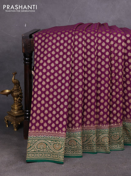 Banarasi georgette saree deep purple and green with allover thread & zari woven buttas and woven border