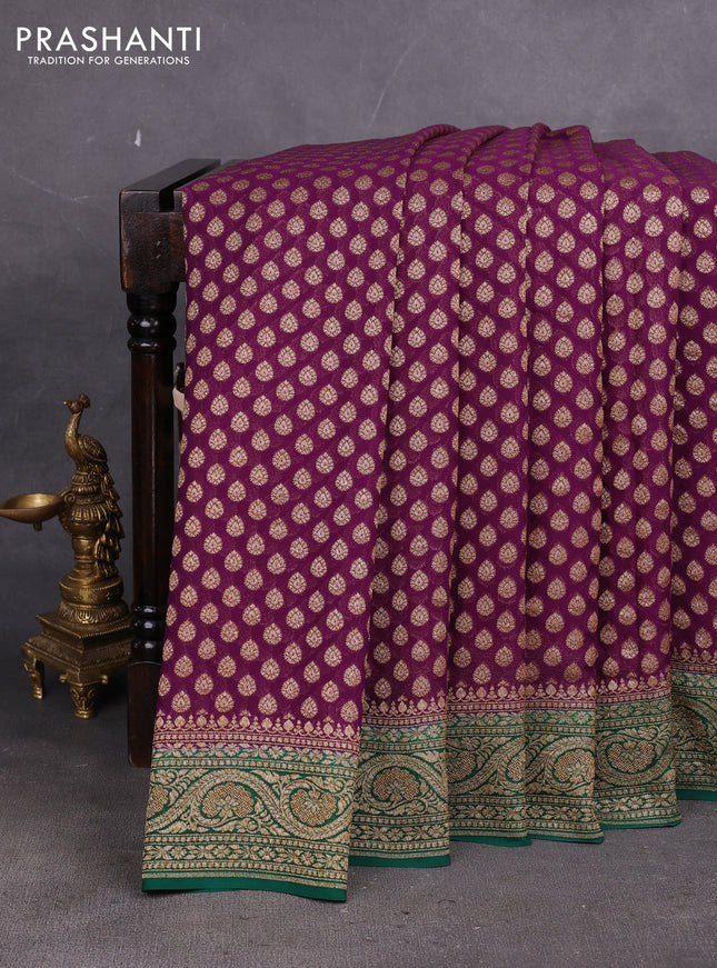 Banarasi georgette saree deep purple and green with allover thread & zari woven buttas and woven border