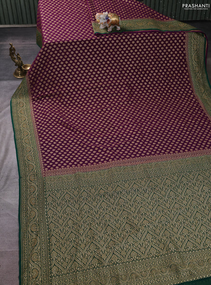Banarasi georgette saree deep purple and green with allover thread & zari woven buttas and woven border