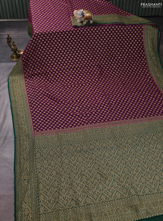 Banarasi georgette saree deep purple and green with allover thread & zari woven buttas and woven border