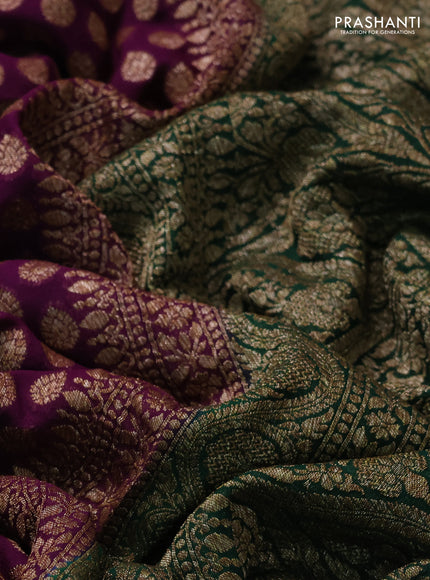 Banarasi georgette saree deep purple and green with allover thread & zari woven buttas and woven border