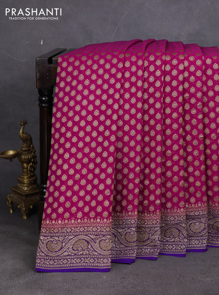 Banarasi georgette saree pink and violet with allover thread & zari woven buttas and woven border