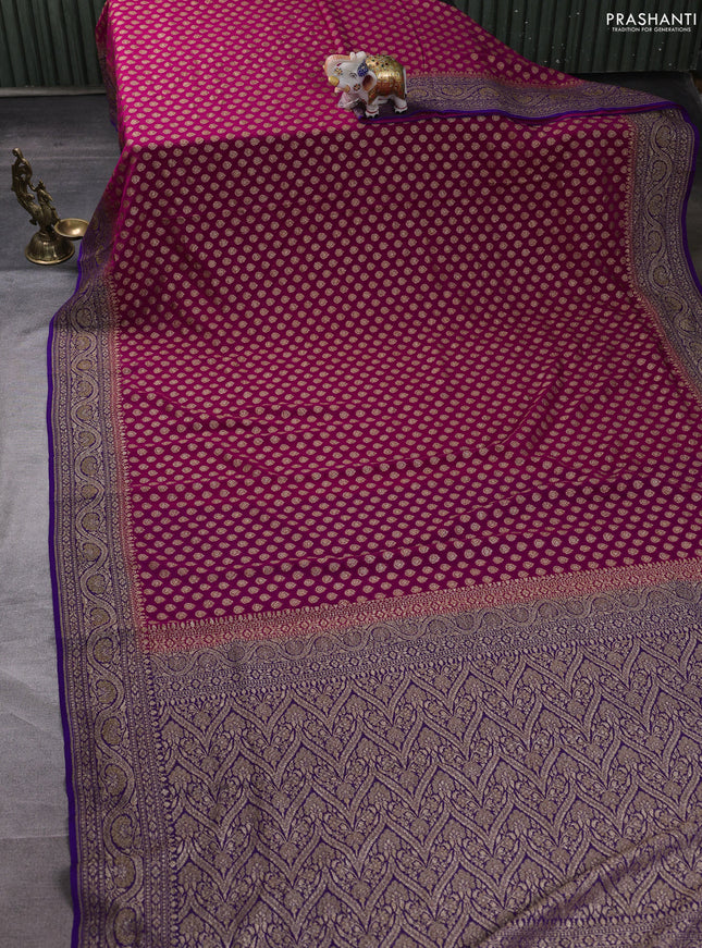 Banarasi georgette saree pink and violet with allover thread & zari woven buttas and woven border