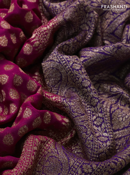 Banarasi georgette saree pink and violet with allover thread & zari woven buttas and woven border