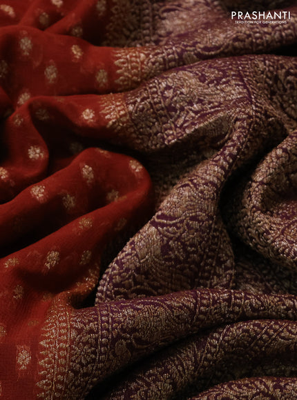Banarasi georgette saree rustic orange and deep wine with allover thread & zari woven buttas and woven border