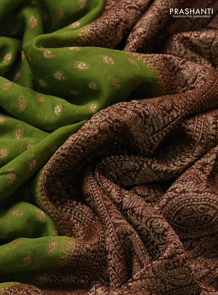 Banarasi georgette saree mehendi green and brown with allover thread & zari woven buttas and woven border