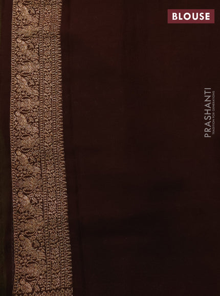 Banarasi georgette saree mehendi green and brown with allover thread & zari woven buttas and woven border