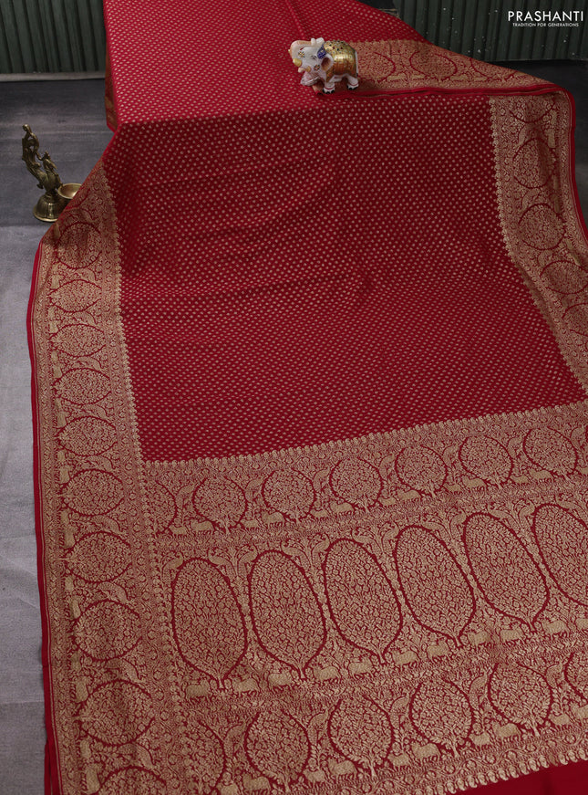 Banarasi georgette saree red with allover thread & zari woven buttas and long woven border