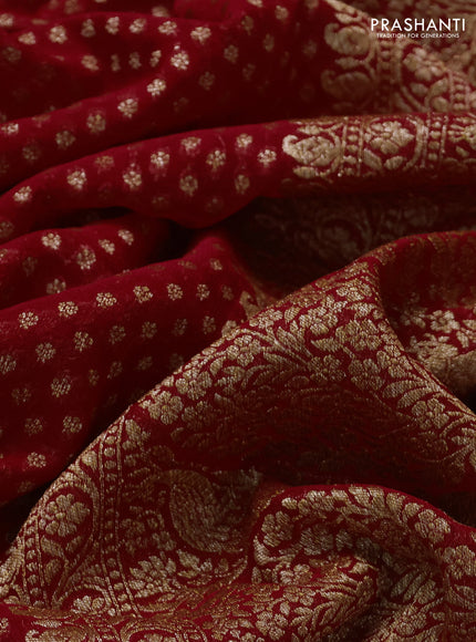 Banarasi georgette saree red with allover thread & zari woven buttas and long woven border