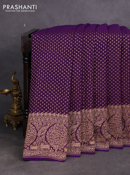 Banarasi georgette saree violet with allover thread & zari woven buttas and woven border
