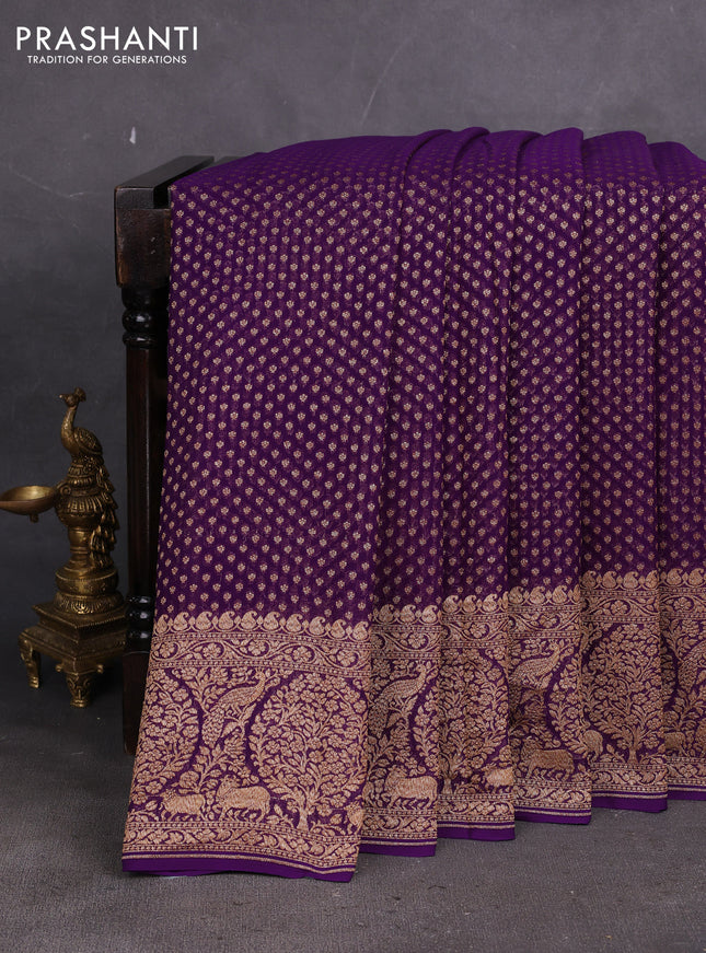 Banarasi georgette saree violet with allover thread & zari woven buttas and woven border