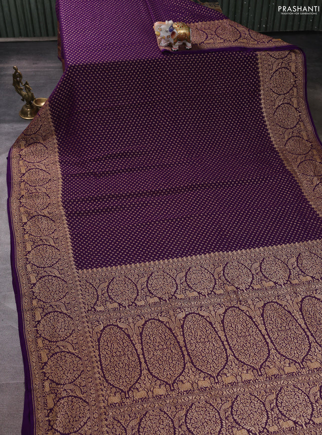 Banarasi georgette saree violet with allover thread & zari woven buttas and woven border