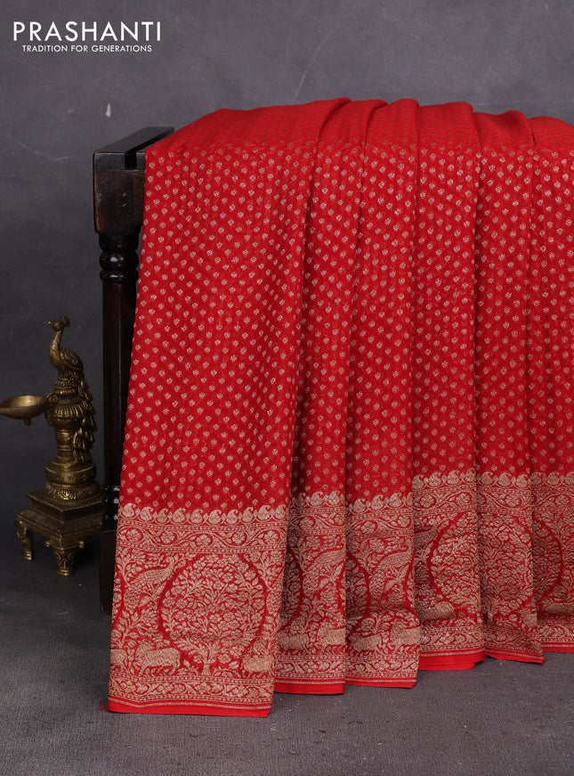 Banarasi georgette saree orange with allover thread & zari woven buttas and long woven border