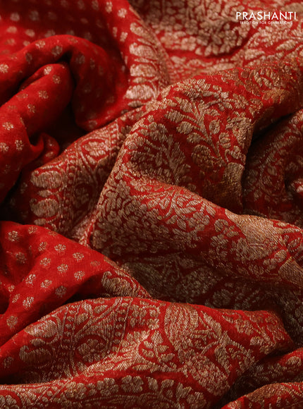 Banarasi georgette saree orange with allover thread & zari woven buttas and long woven border
