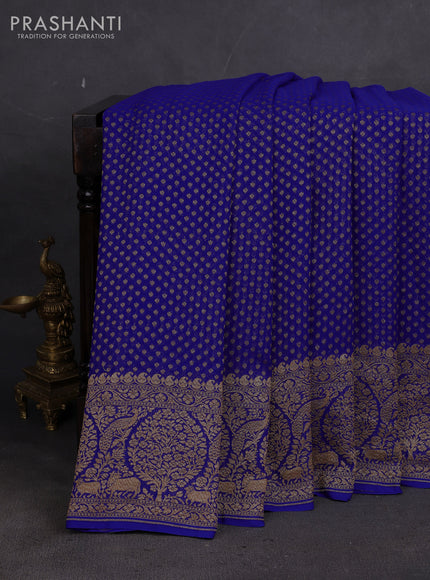 Banarasi georgette saree royal blue with allover thread & zari woven buttas and long woven border