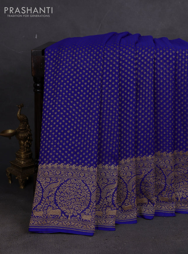 Banarasi georgette saree royal blue with allover thread & zari woven buttas and long woven border