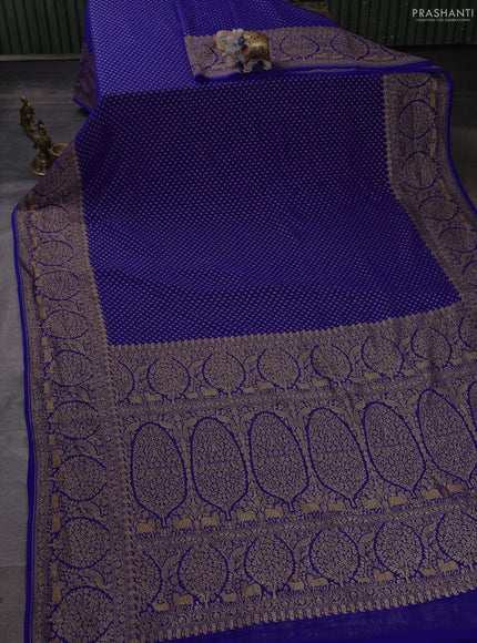 Banarasi georgette saree royal blue with allover thread & zari woven buttas and long woven border
