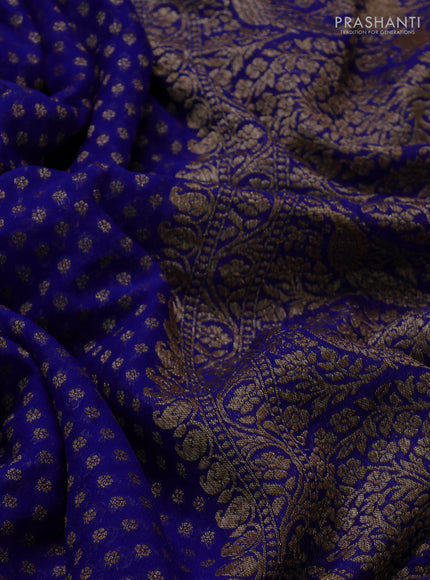 Banarasi georgette saree royal blue with allover thread & zari woven buttas and long woven border