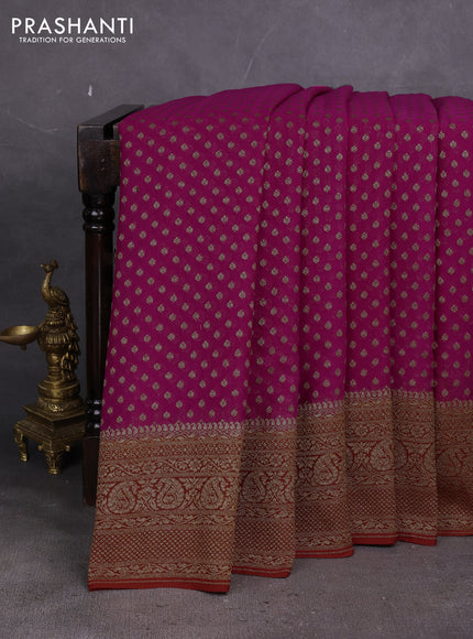 Banarasi georgette saree pink and rust shade with allover thread & zari woven buttas and long woven border