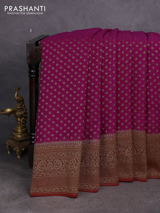 Banarasi georgette saree pink and rust shade with allover thread & zari woven buttas and long woven border