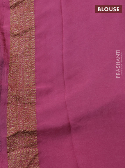 Banarasi georgette saree peacock green and peach pink with allover thread & zari woven buttas and long woven border