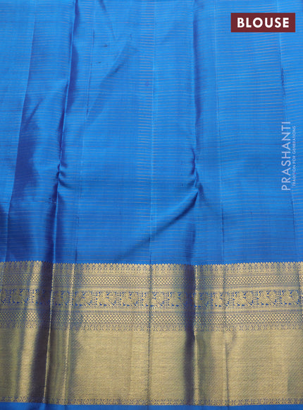 Pure kanchipuram silk saree olive green and cs blue with allover zari weaves & buttas and rich zari woven border