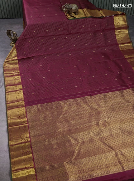 Pure kanchipuram silk saree maroon with allover zari checks & buttas and rich zari woven floral border