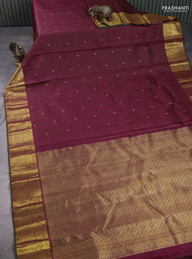 Pure kanchipuram silk saree maroon with allover zari checks & buttas and rich zari woven floral border