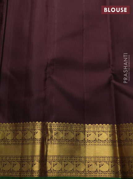 Pure kanchipuram silk saree rust shade and coffee brown with allover zari checks & buttas and rich zari woven paisley border