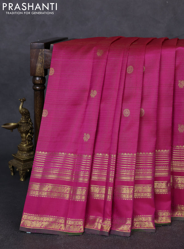 Pure kanchipuram silk saree pink with allover vairosi pattern & zari buttas and rettapet zari woven border