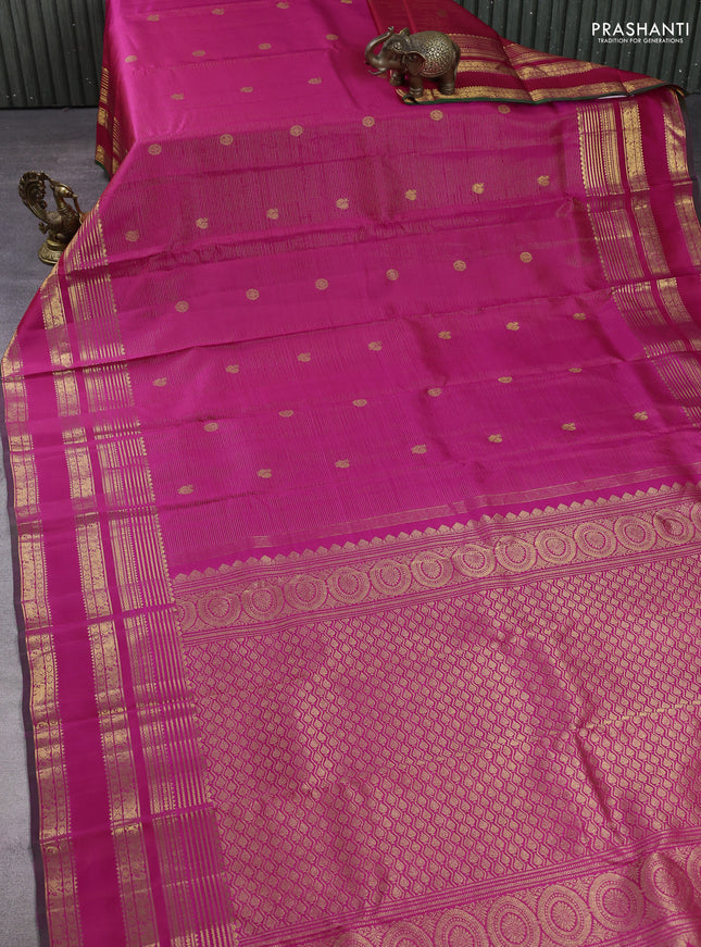 Pure kanchipuram silk saree pink with allover vairosi pattern & zari buttas and rettapet zari woven border