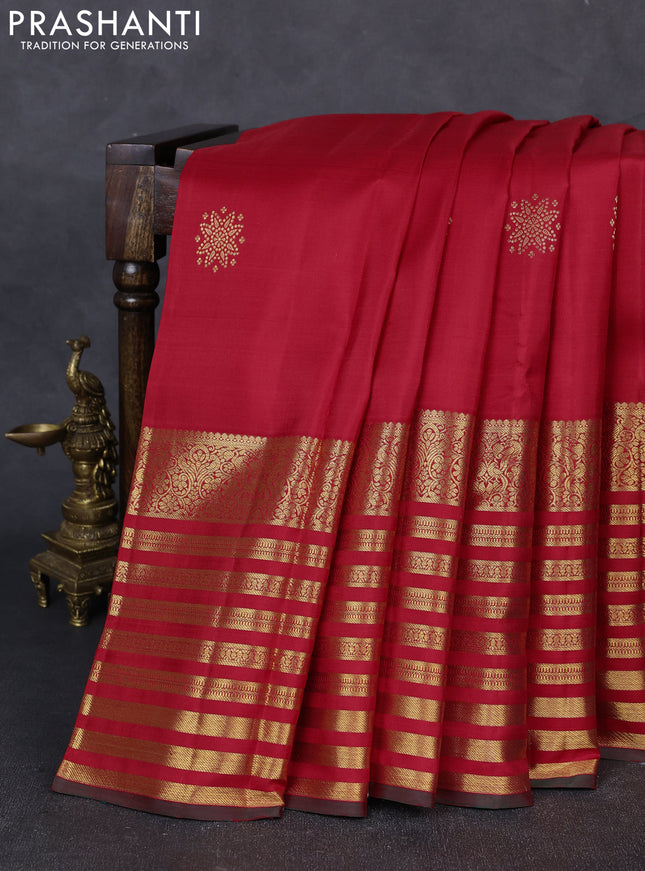 Pure kanchipuram silk saree red with zari woven buttas and long rich zari woven border