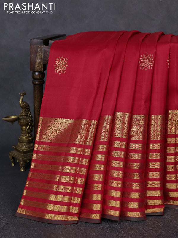 Pure kanchipuram silk saree red with zari woven buttas and long rich zari woven border