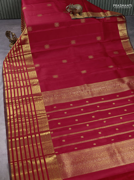 Pure kanchipuram silk saree red with zari woven buttas and long rich zari woven border