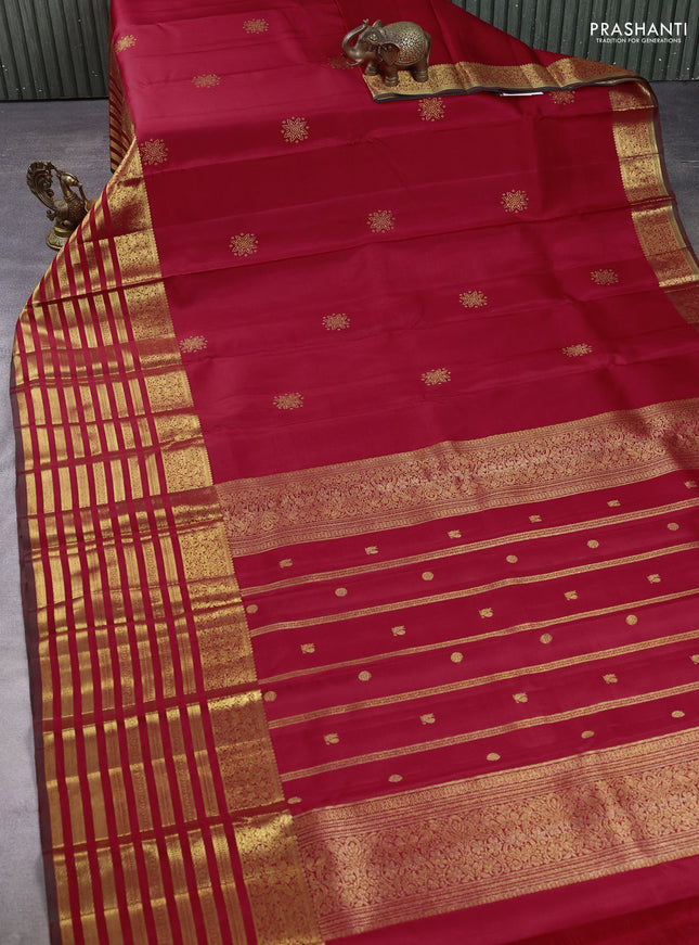Pure kanchipuram silk saree red with zari woven buttas and long rich zari woven border